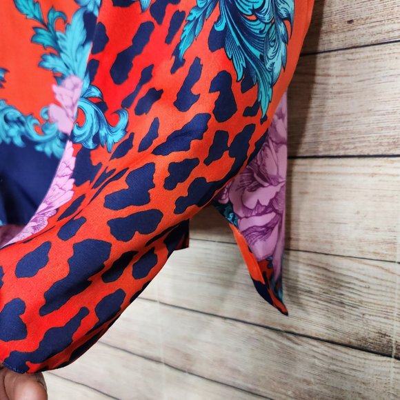 IMAN Global Chic Reversible Printed Poncho Top Floral Leopard Print Women's M/L - Picture 5 of 16